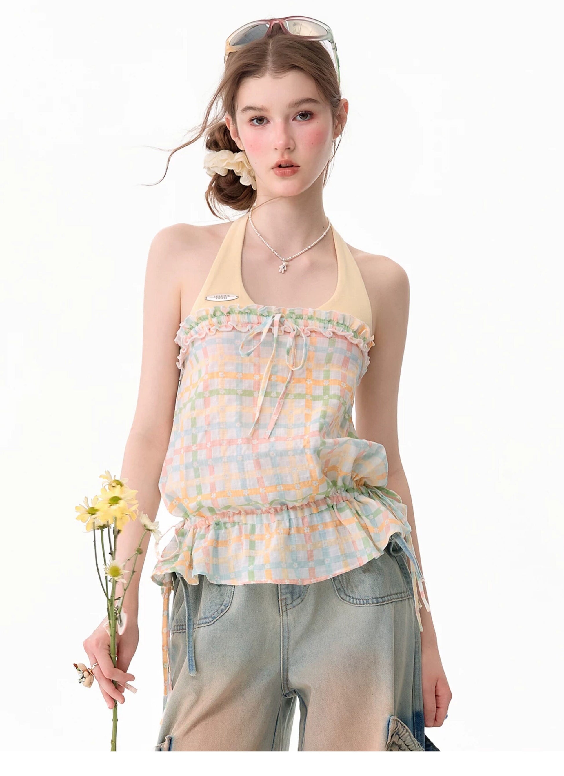 ziziFei - Yellow Plaid Halter Cami Top camisole ziziFei