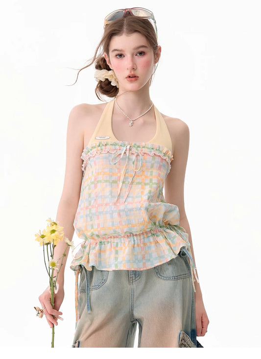 ziziFei - Yellow Plaid Halter Cami Top camisole ziziFei