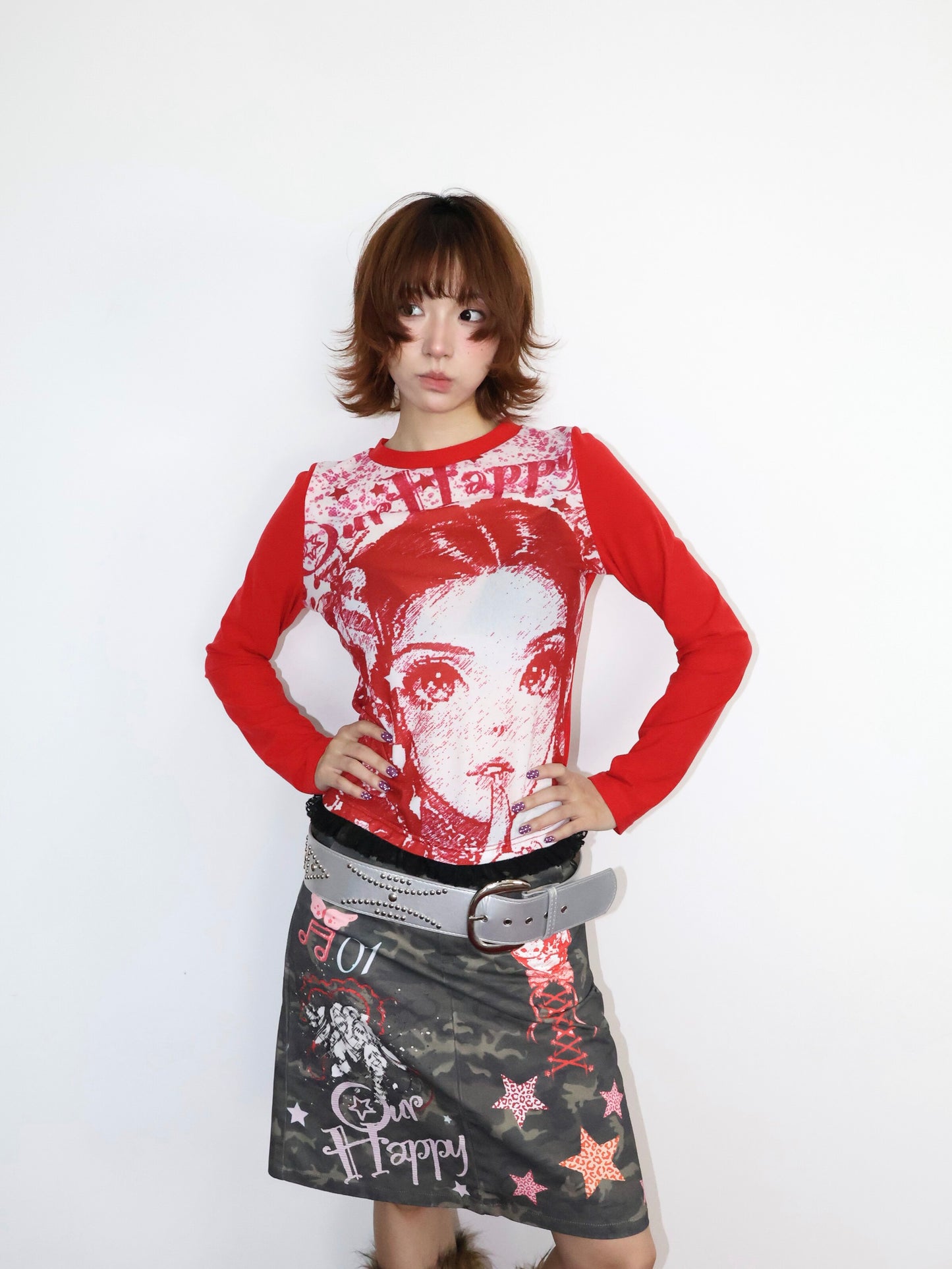 OurHappy - Red Lace Slim T-Shirt shirt Our Happy