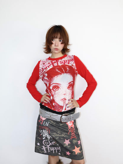 OurHappy - Red Lace Slim T-Shirt shirt Our Happy