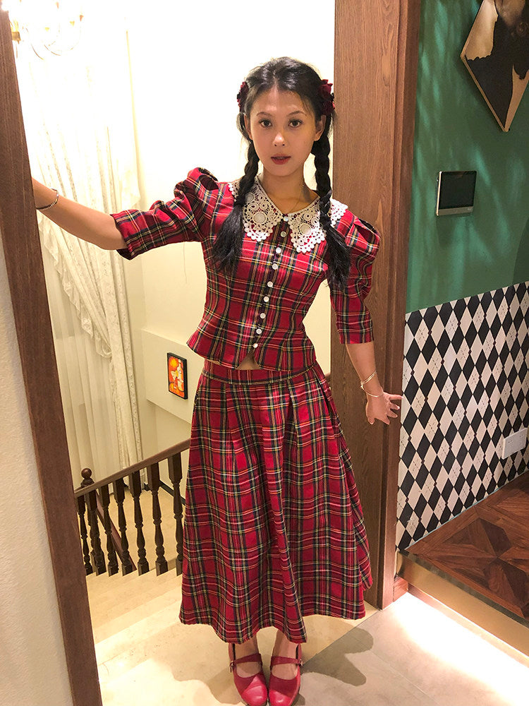 Nanjun Vintage – 90s Red Plaid Set set Nanjun Vintage