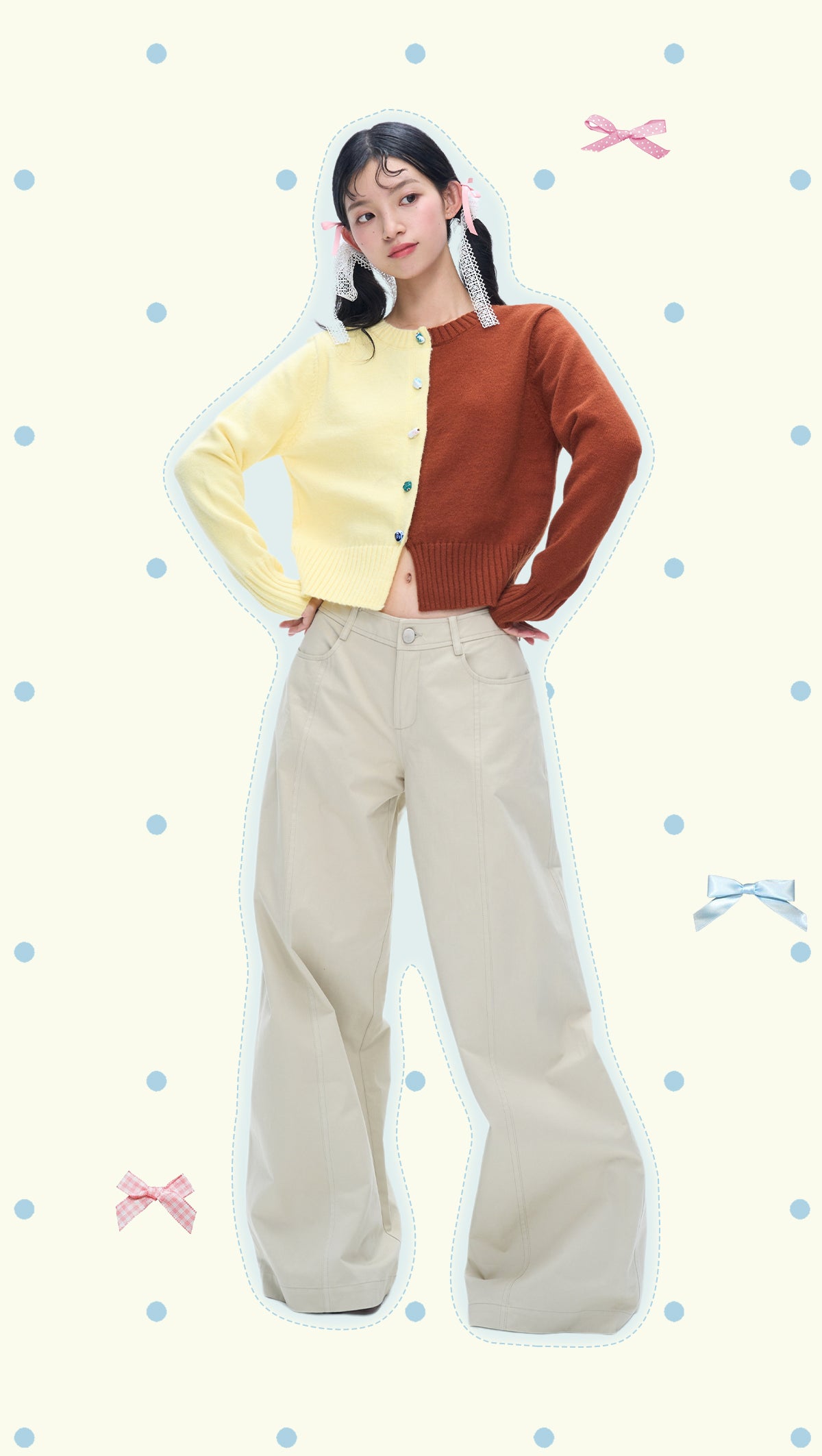 MOF Gift - HalfHalf Patchwork Knit Cardigan Panel cardigan MOF Gift