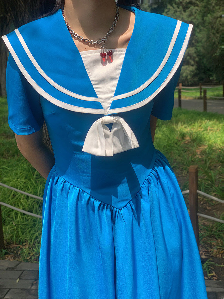 Nanjun Vintage - Blue Showa JK Puff Dress dress Nanjun Vintage