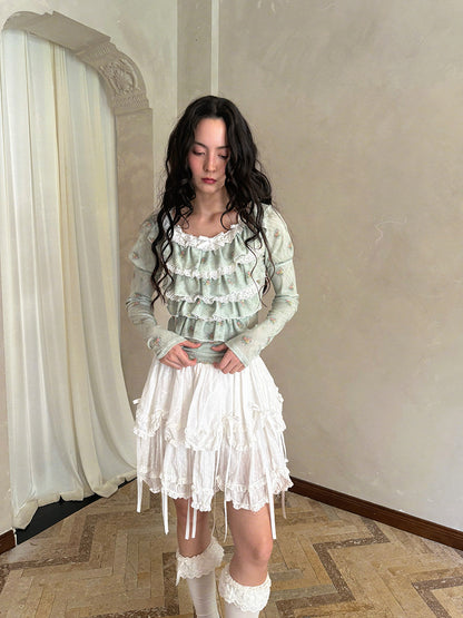 daytoday Everyday Institute - Kawaii Lace Long Sleeve Top Stretch blouse daytoday everyday institute