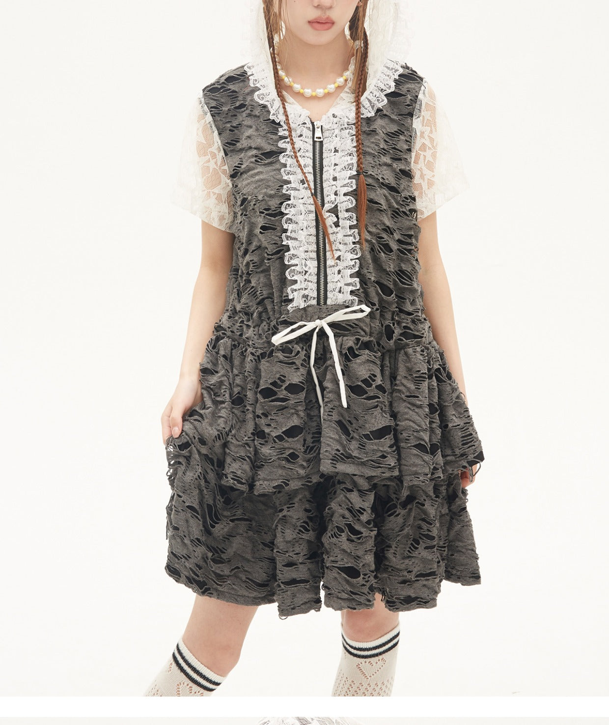 SOS MEME CLUB - Y2K Punk Gray Cake Dress dress SOS MEME CLUB