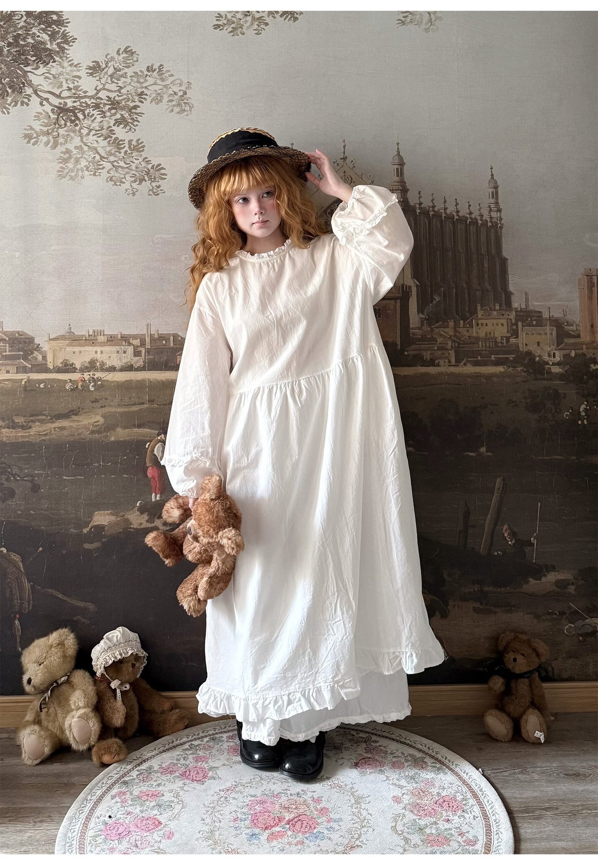 Labeau - White Puff Sleeve Lace Collar Loose Cotton Dress dress Labeau