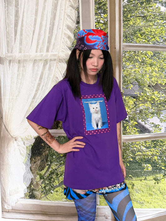 bunnybunnygun - Purple Cat Graphic Loose Tee tshirt bunnybunnygun