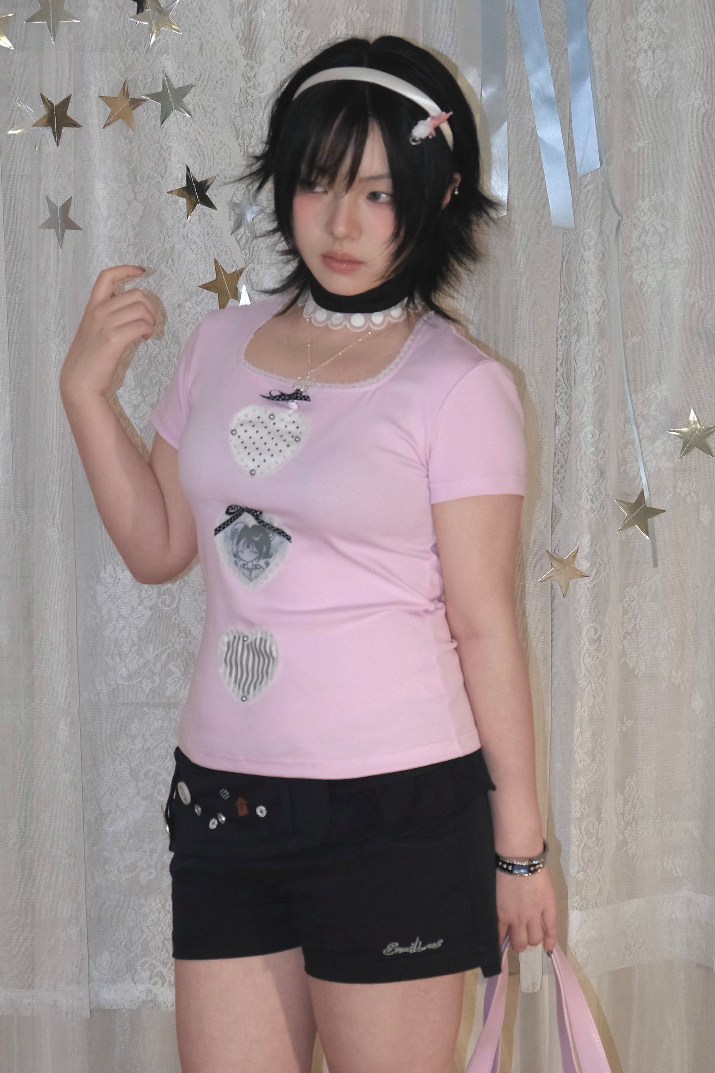 Snail Bones - Heart Lace Beaded Tee Snail Bones