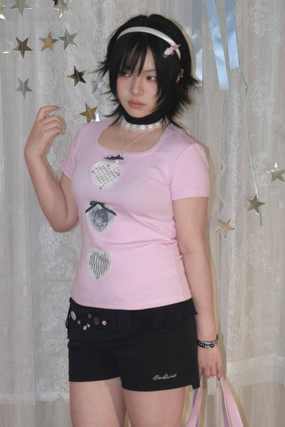 Snail Bones - Heart Lace Beaded Tee Snail Bones
