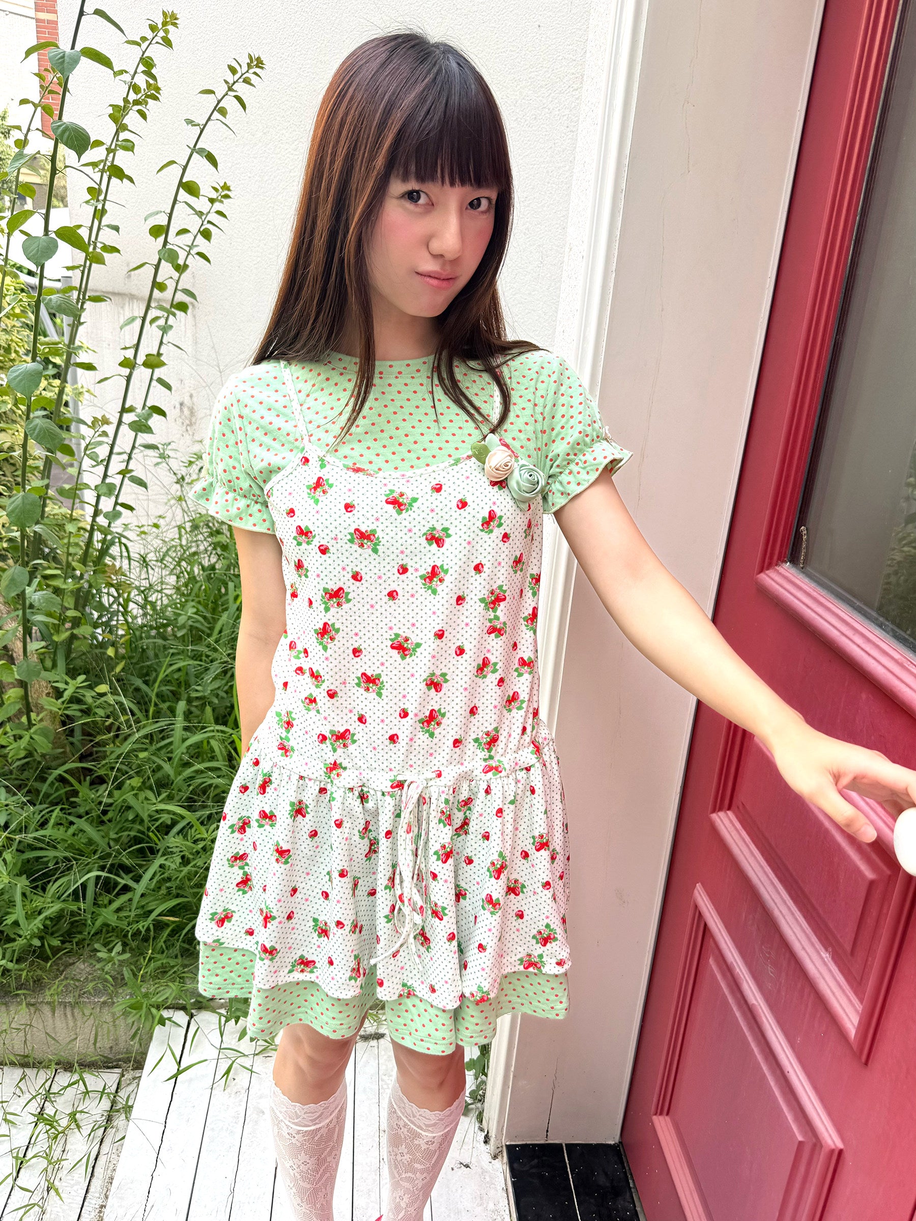 FRUITS - Mint Green Polka Dot Puff Sleeve Dress dress Fruits