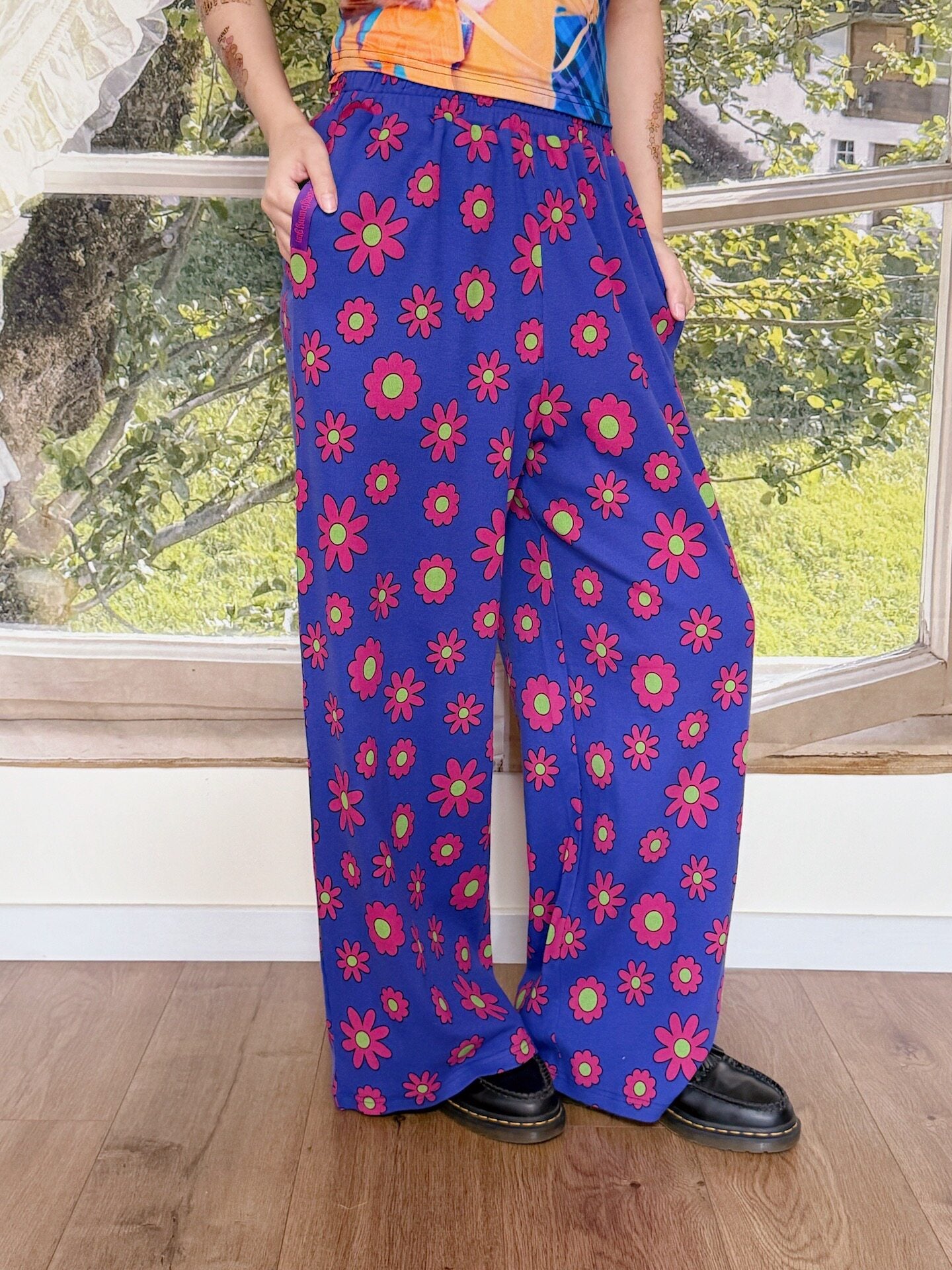 bunnybunnygun - Colorblock Flower Wide Pants pants bunnybunnygun