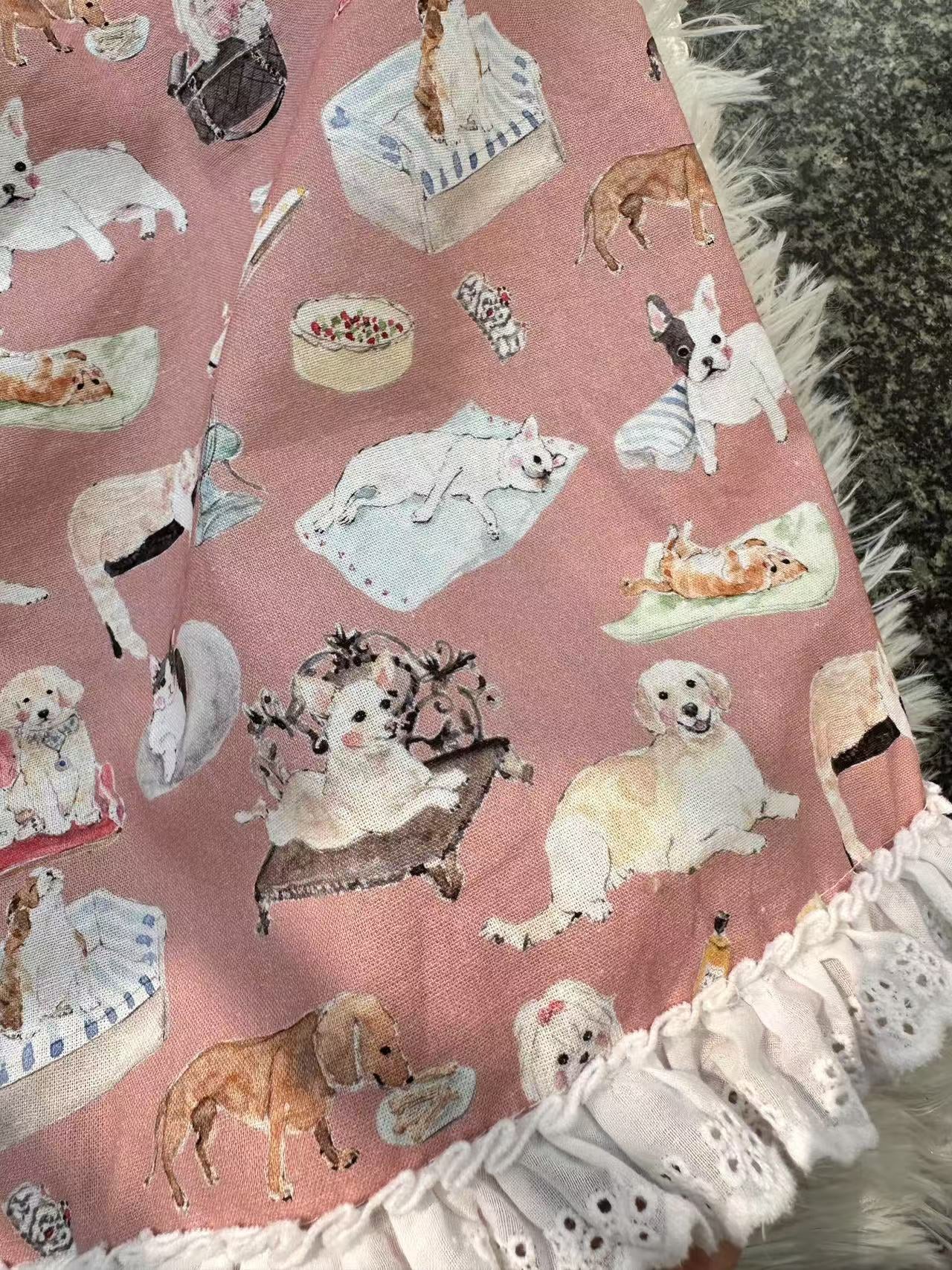 Romantic Rimande Café - Cat Print A-Line Mini Skirt
