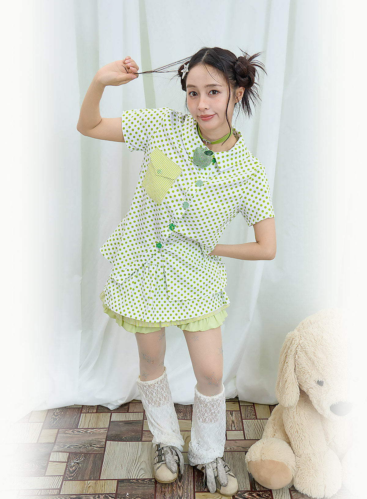 Moon Meadow - Green Polka Dot Shirt shirt Moon Meadow