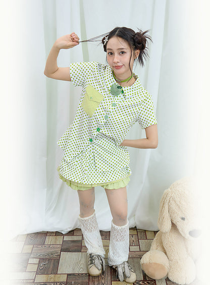 Moon Meadow - Green Polka Dot Shirt shirt Moon Meadow