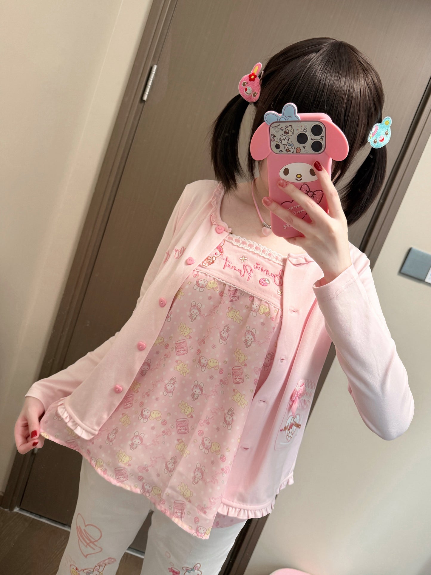 Bunny Planet - Pink Embroidered Cardigan Camisole Dress Set set bunnyplanet