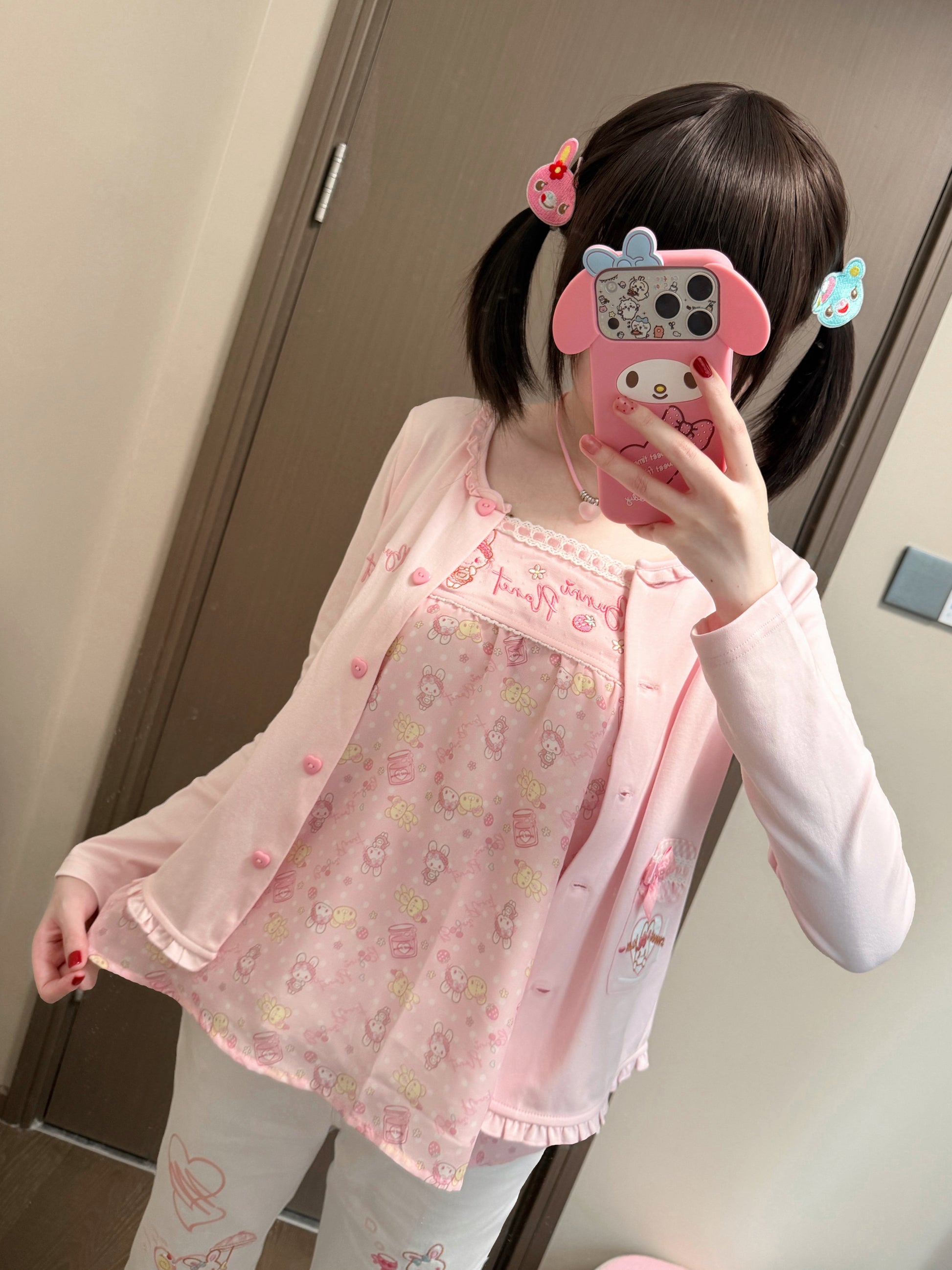 Bunny Planet - Pink Embroidered Cardigan Camisole Dress Set set bunnyplanet