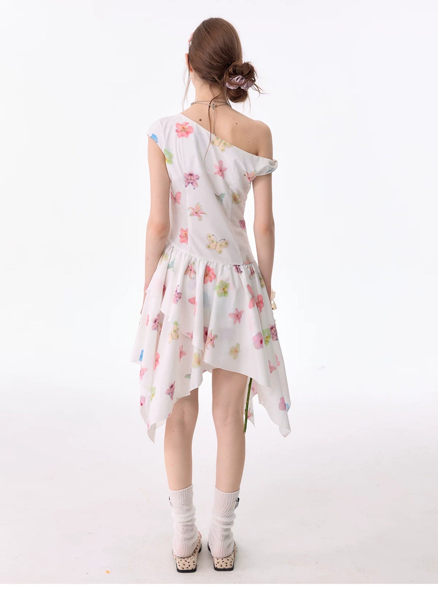 ziziFei - White Floral Asymmetrical Dress dress ziziFei