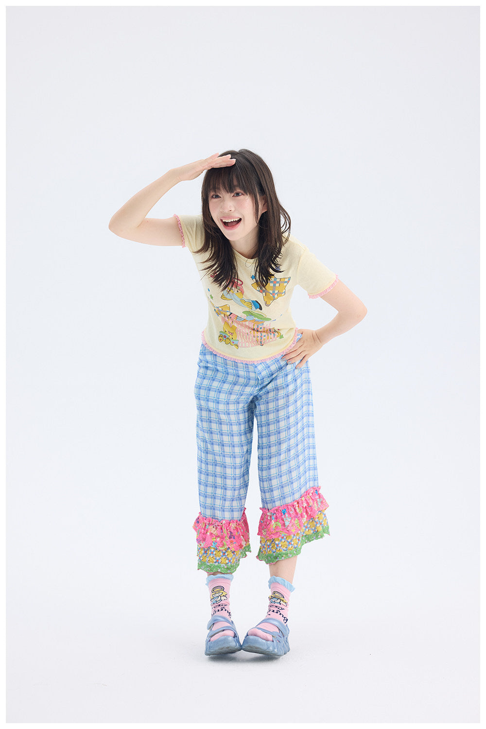 tntntutu - Blue Plaid Patchwork Pants | Fairy Kei Kawaii Harajuku Vintage Trousers pants tntntutu
