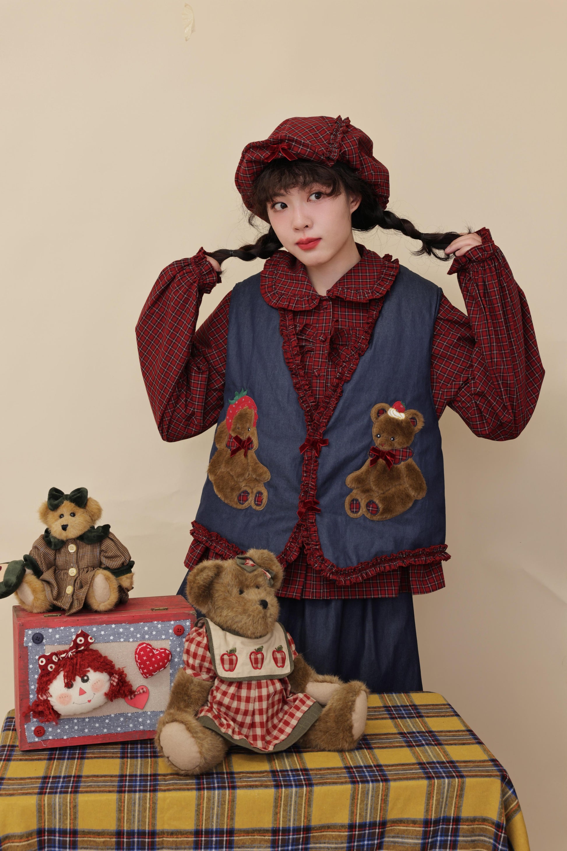 SemenCoicis - Kawaii Vest Plaid Lace Teddy Rabbit Vest vest SemenCoicis
