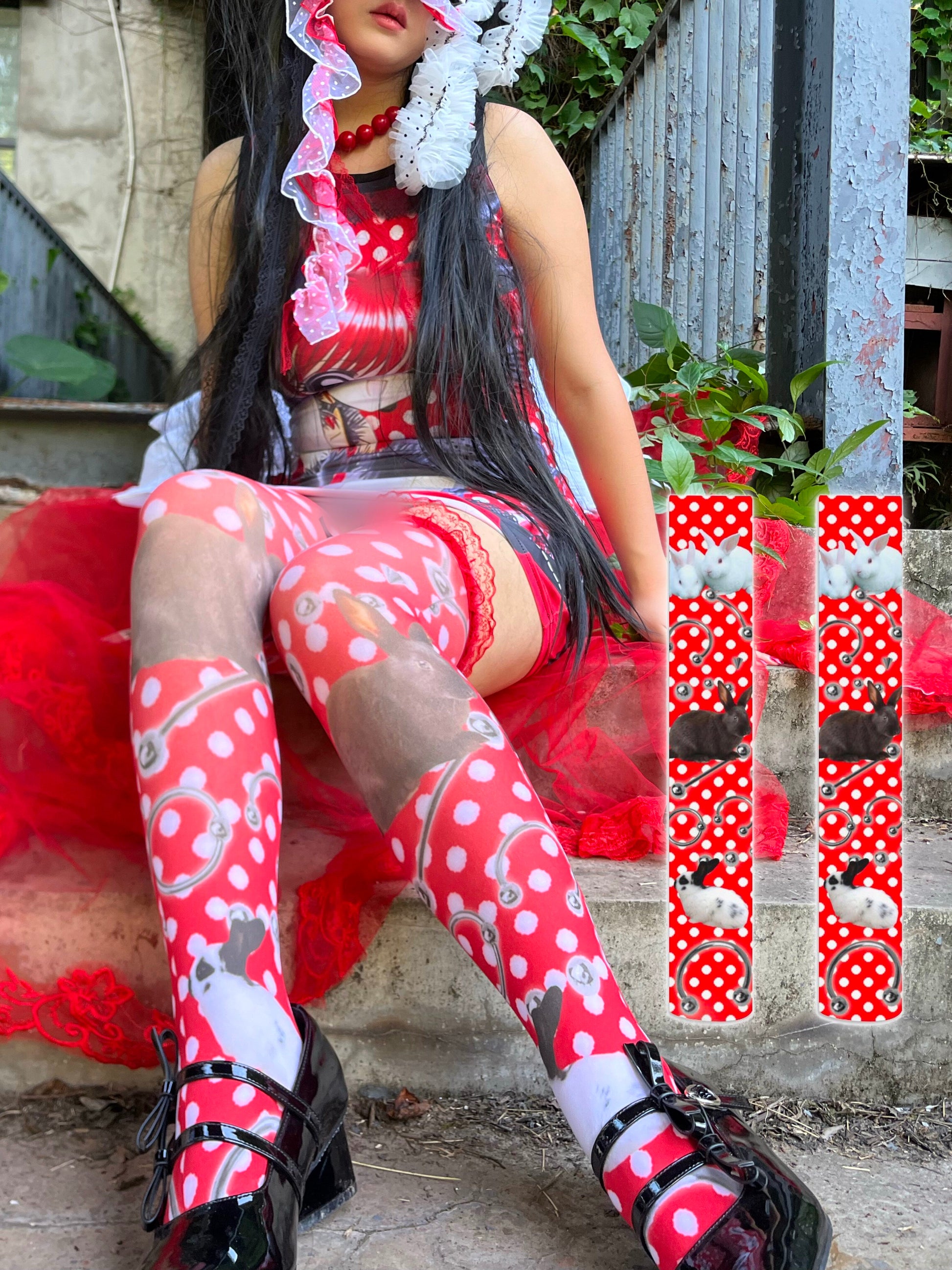 ki00bi00 - Red Polka Dot Thigh Socks socks ki00bi00