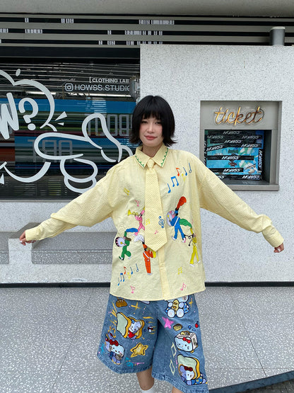 BIBULU - Kidcore Embroidered Plaid Shirt shirt BIBULU Yellow M