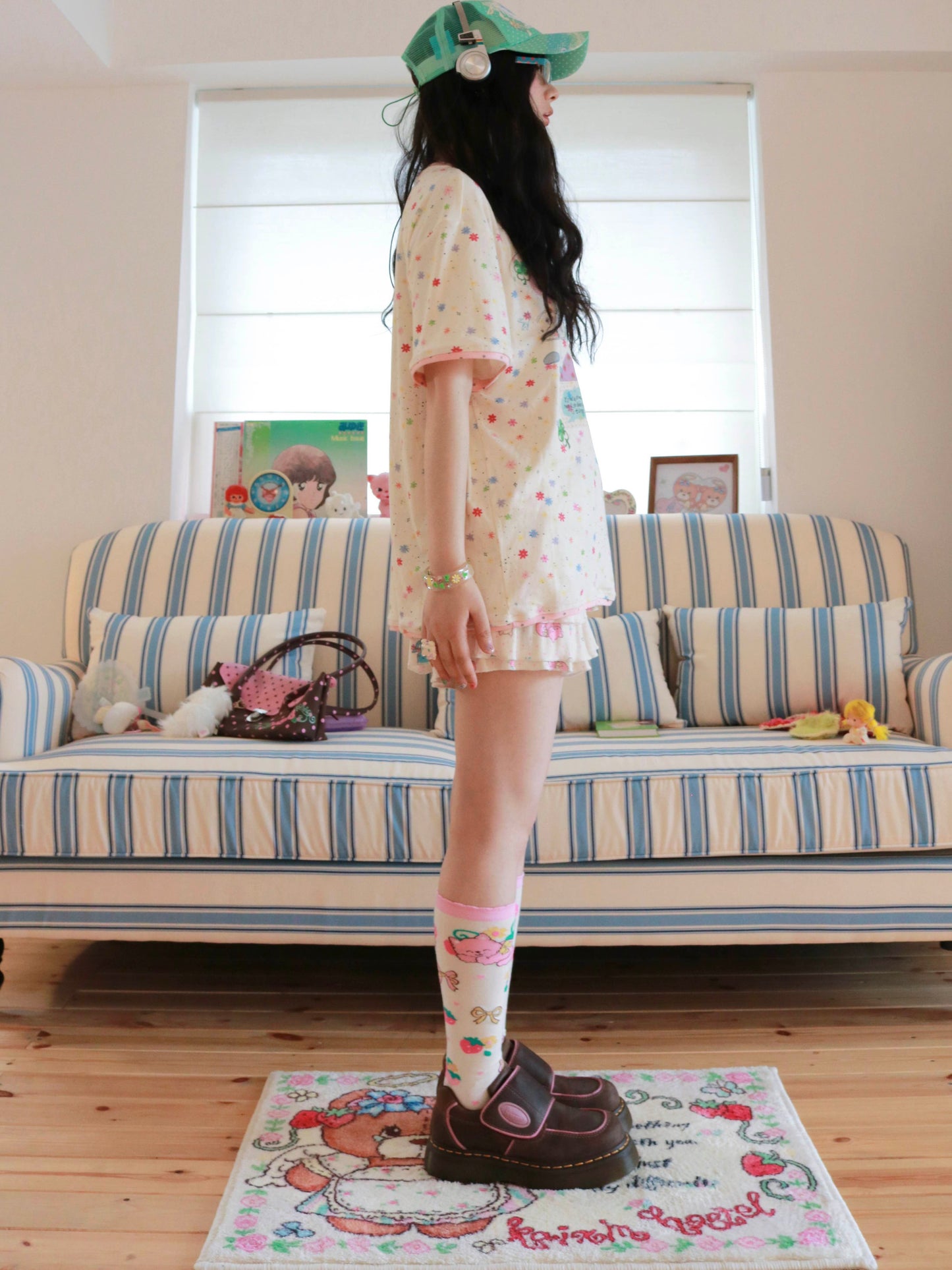 KaiXin Hostel - Floral Print Loose T-Shirt tee KaiXin hostel