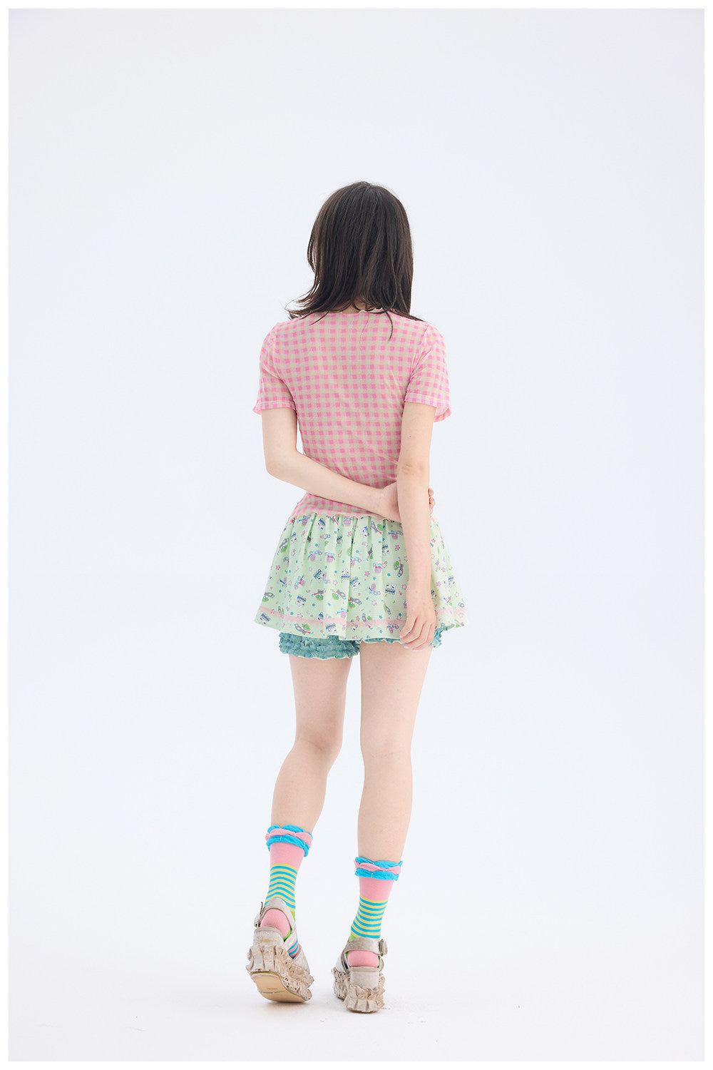 tntntutu - Pink Plaid Mesh Top | Fairy Kei Kawaii Harajuku Layering Shirt tshirt tntntutu