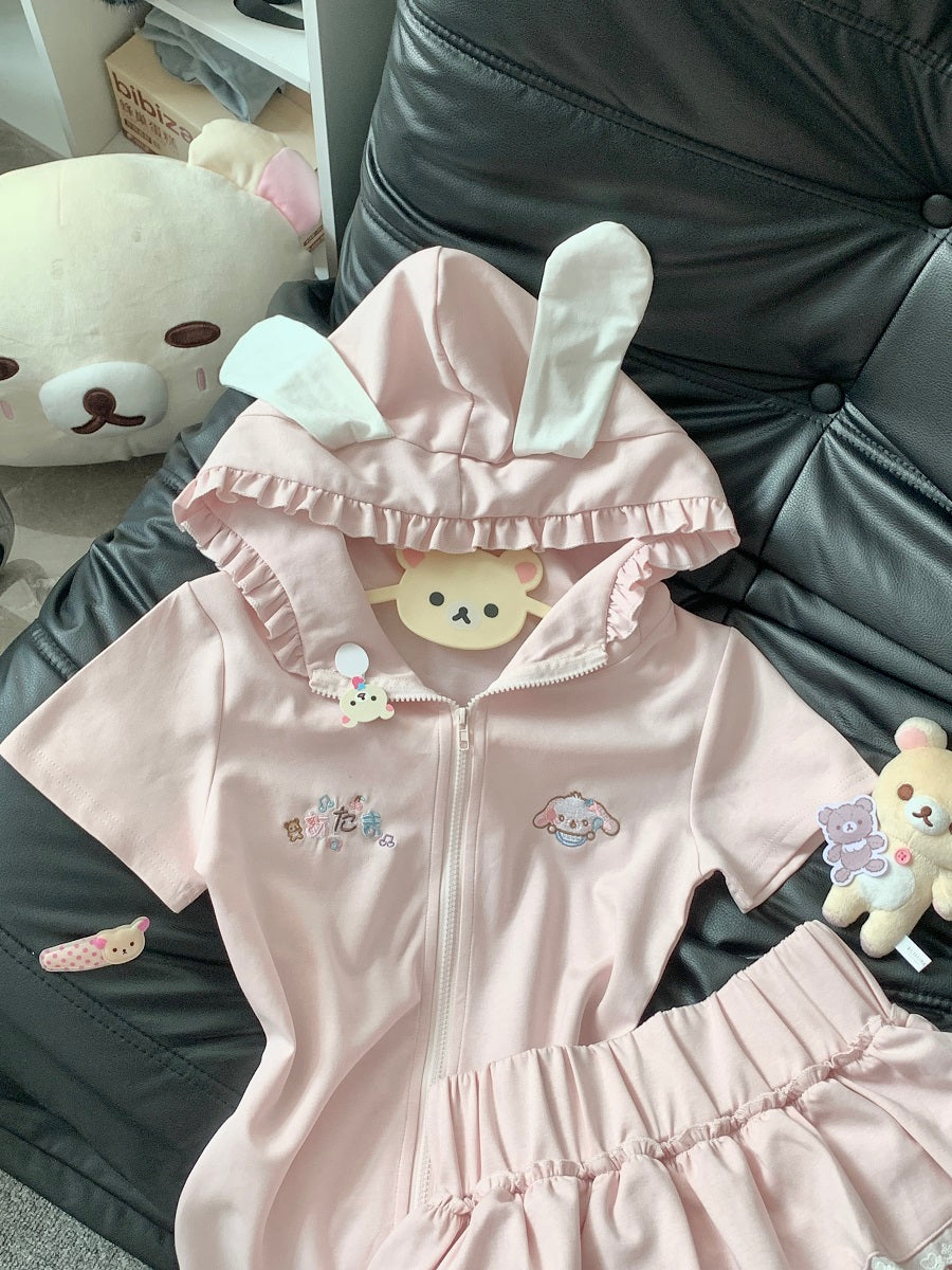 Blurred Bear Kawaii - Bunny Tee & Ballet Skirt Set set Blurred Bear Pink Top Only S