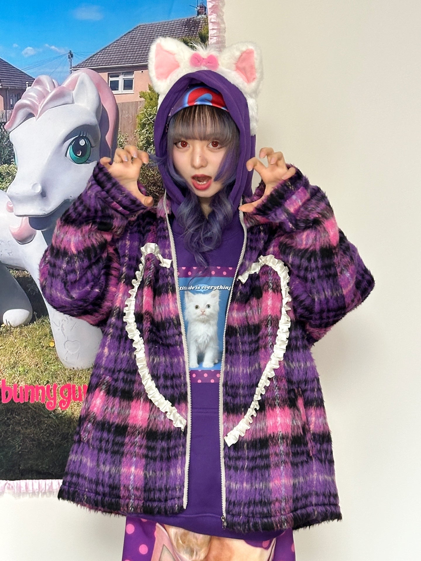 bunnybunnygun - Harajuku Purple Plaid Oversize Jacket coat bunnybunnygun