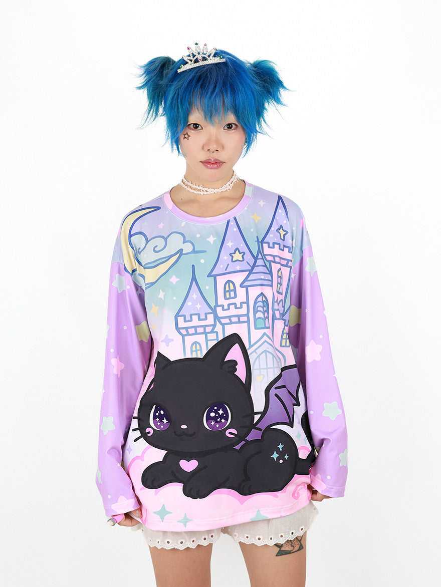 Nihonkids - Pastel Gothic Black Cat Tee shirt NIHON KIDS