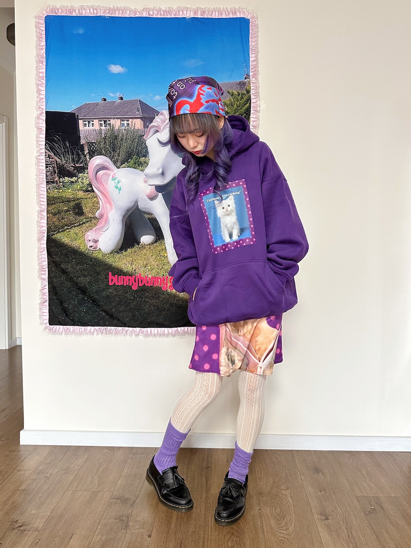 bunnybunnygun - Harajuku Cat Attitude Fleece Hoodie hoodie bunnybunnygun