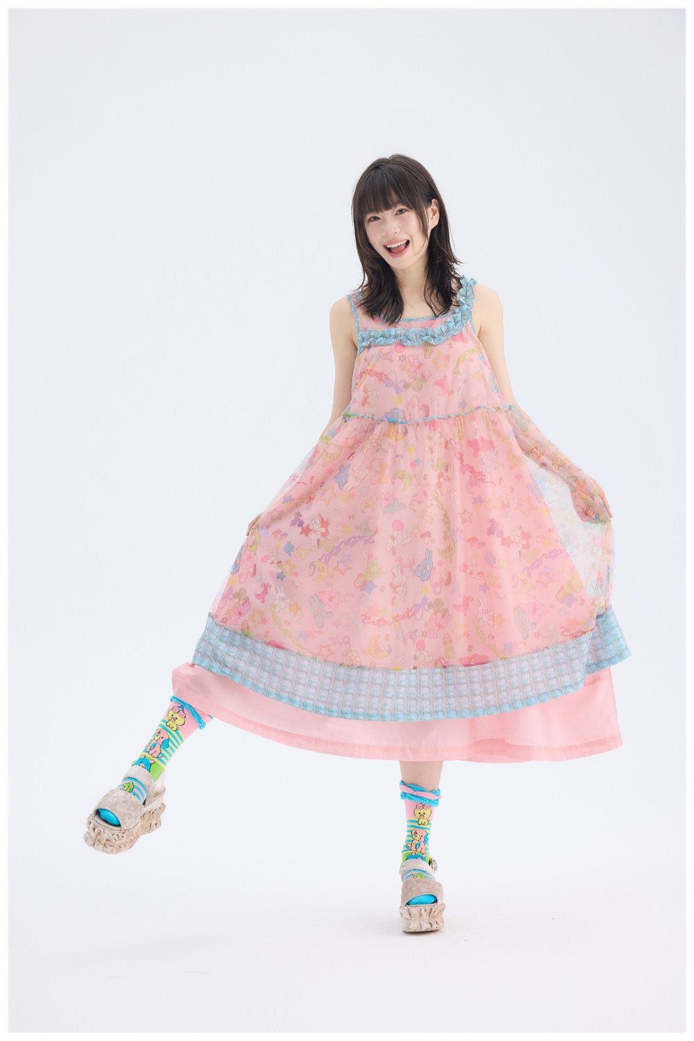 tntntutu - Pink Rabbit Mesh Dress | Fairy Kei Pastel Harajuku Kawaii Dress dress tntntutu