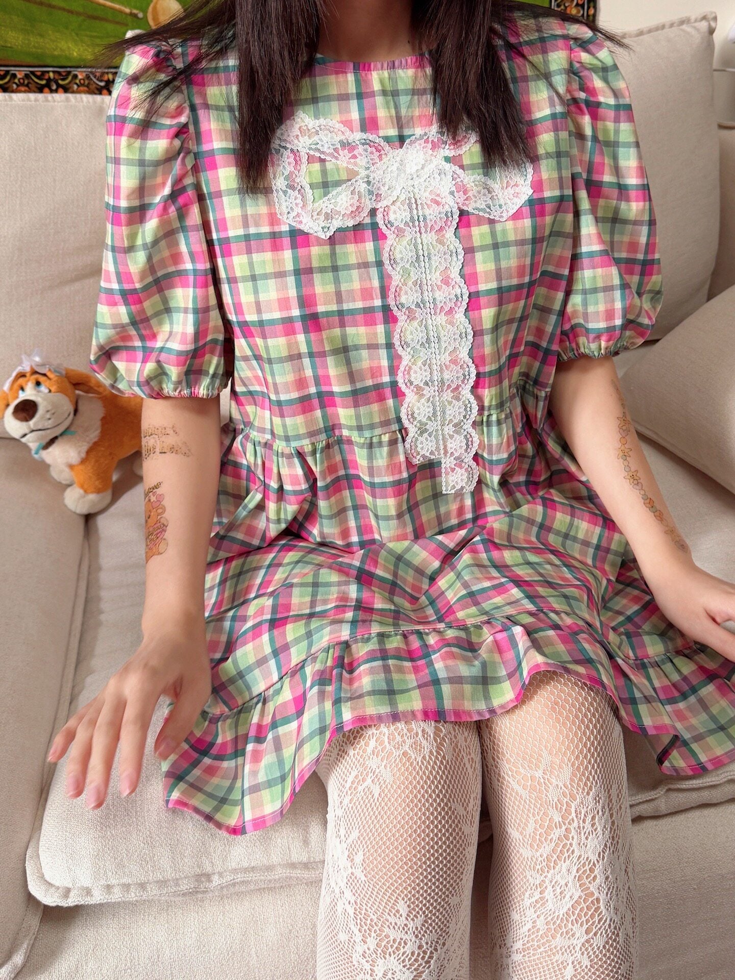 bunnybunnygun - Plaid Puff Sleeve Dress dress bunnybunnygun