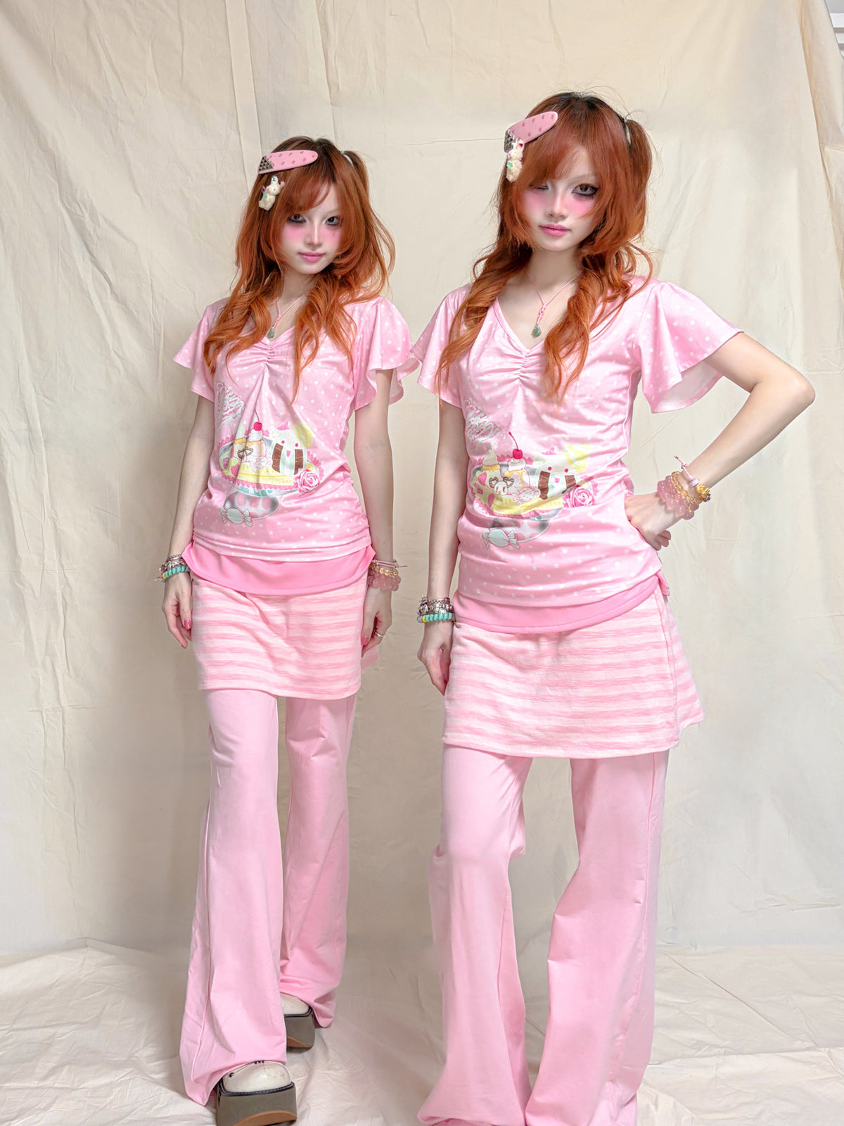 YJM with biubiu - Strawberry Banana Polka Dot Tee tshirt YJM with biubiu