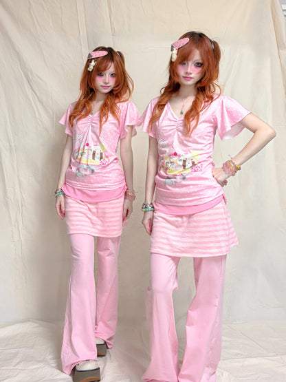 YJM with biubiu - Strawberry Banana Polka Dot Tee tshirt YJM with biubiu