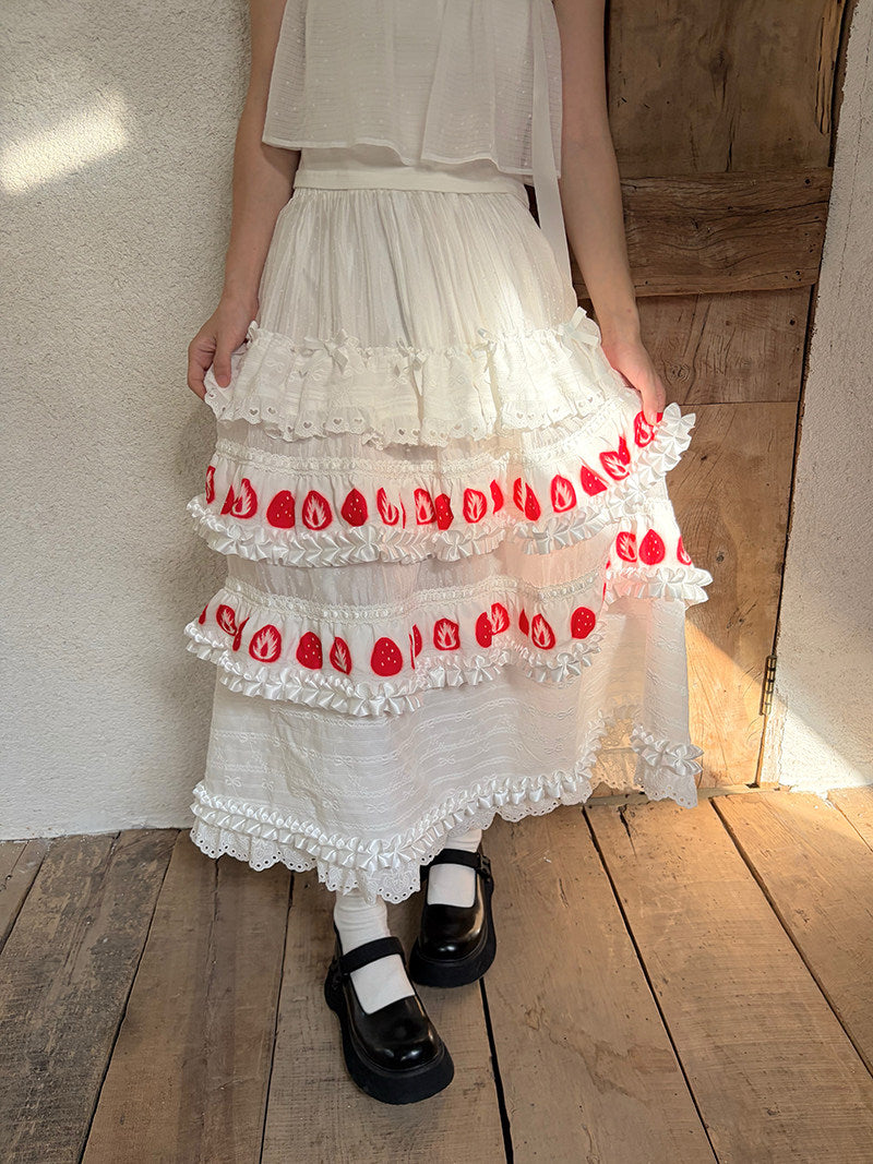 Daytoday Everyday Institute - Strawberry Cake Lace Maxi Skirt skirt daytoday everyday institute