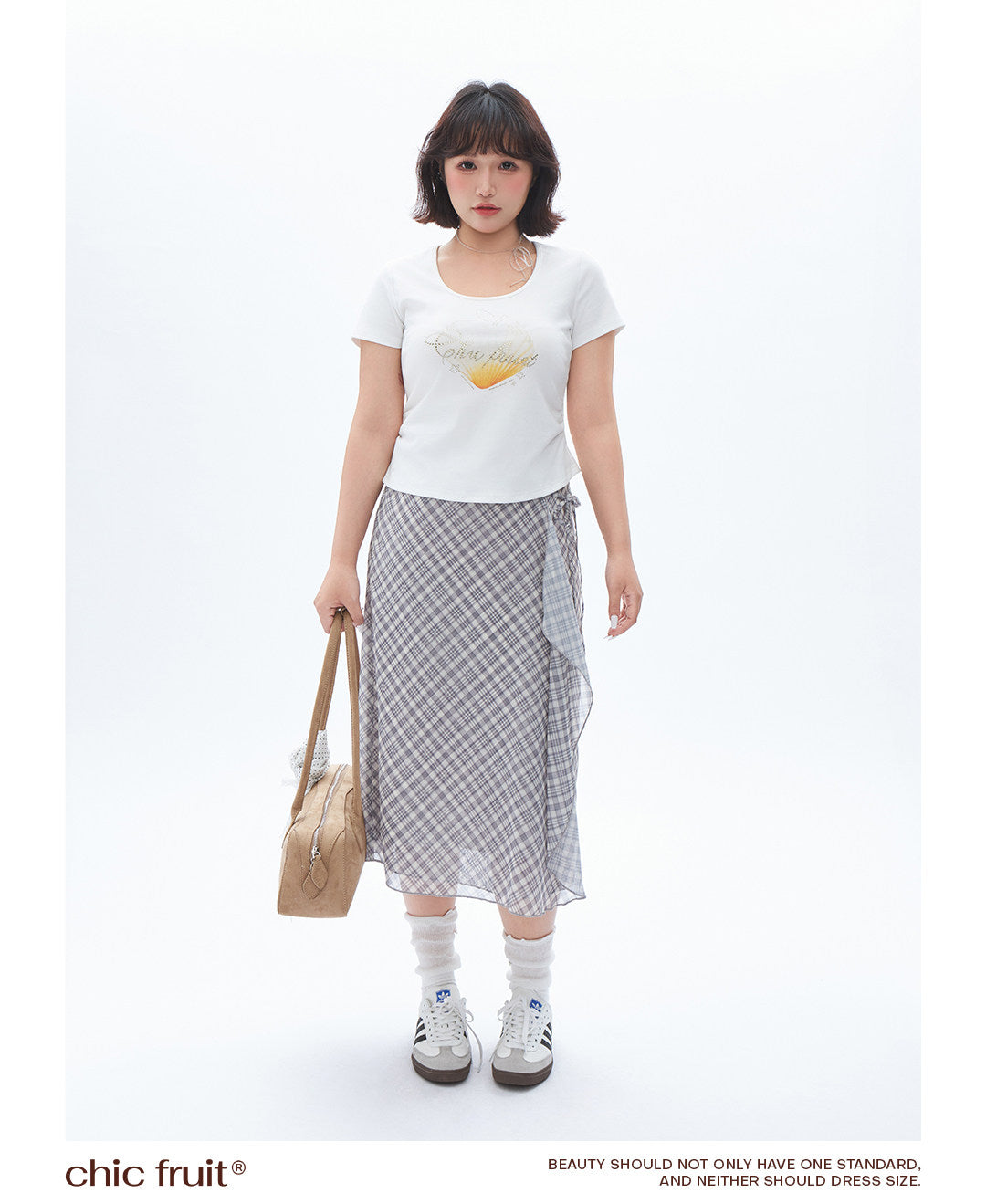 CHIC FRUIT - Asymmetric Mesh Plaid Skirt skirt Chic Fruit