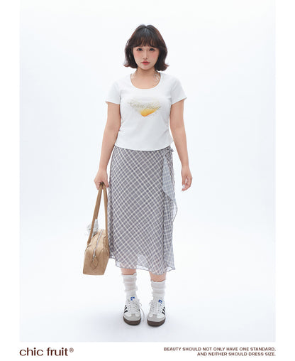CHIC FRUIT - Asymmetric Mesh Plaid Skirt skirt Chic Fruit