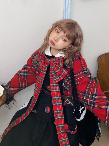Disorder - Kawaii Black Plaid Wool Blend Mid Coat coat Disorder