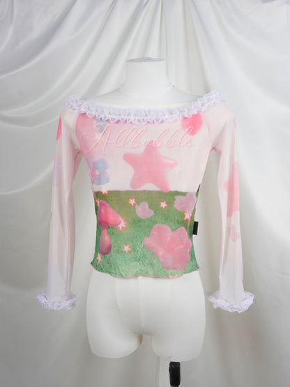 Allbubble - Pink Dreamcore Mesh Top shirt Allbubble