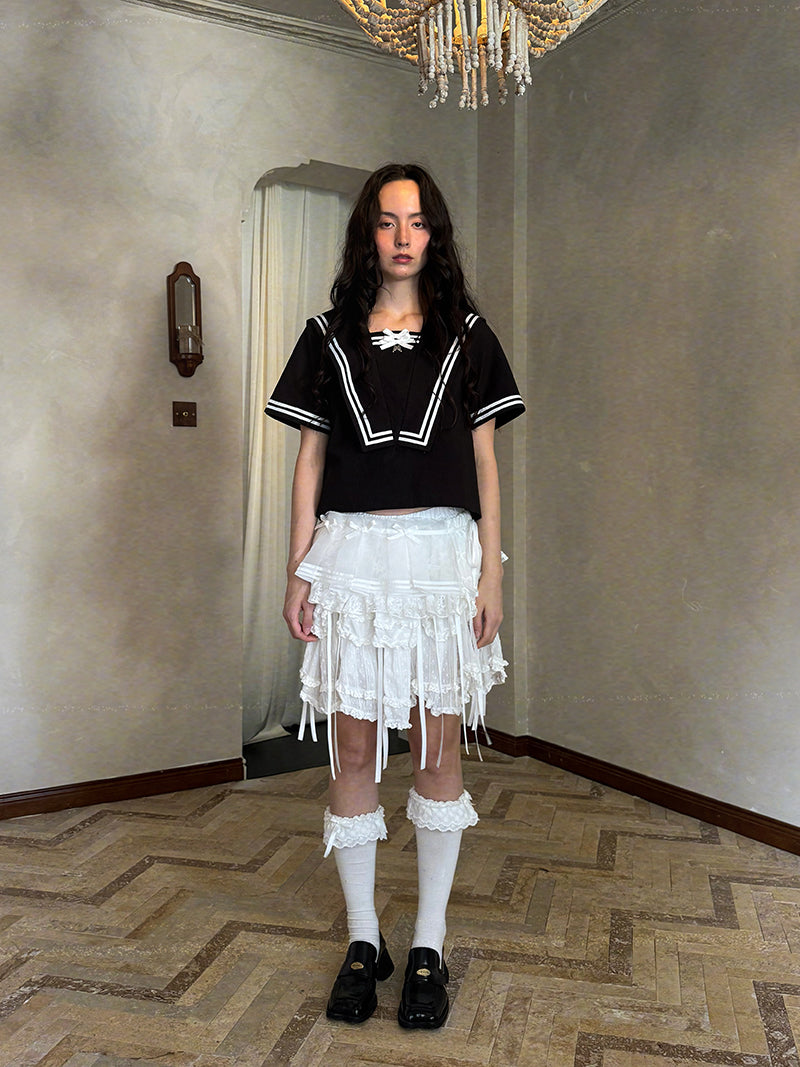Daytoday Everyday Institute - Kawaii Sailor Collar Bow Wing Shirt shirt daytoday everyday institute