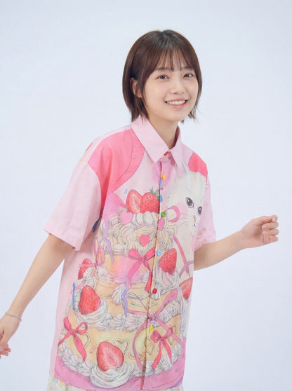 MeowMeow Bug - Vintage Print Vacation Shirt shirt MeowMeow Bug Pink Cake M
