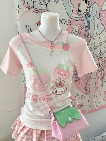 Blurred Bear - Strawberry Kawaii Tee & Cake Skirt Set set Blurred Bear