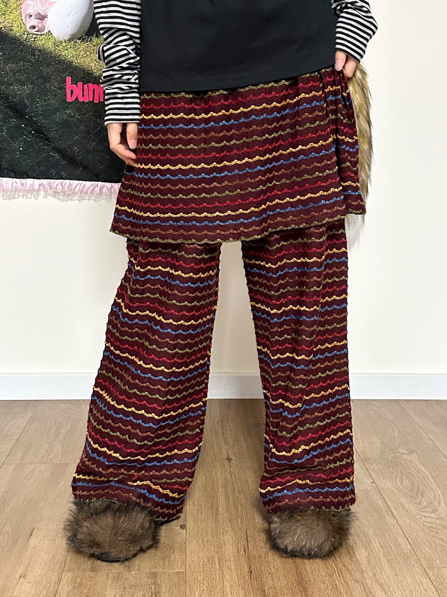 BunnyBunnyGun - Harajuku Wide Leg Pants Brown Layered Skirt Style pants bunnybunnygun