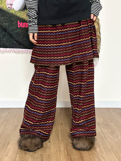 BunnyBunnyGun - Harajuku Wide Leg Pants Brown Layered Skirt Style pants bunnybunnygun