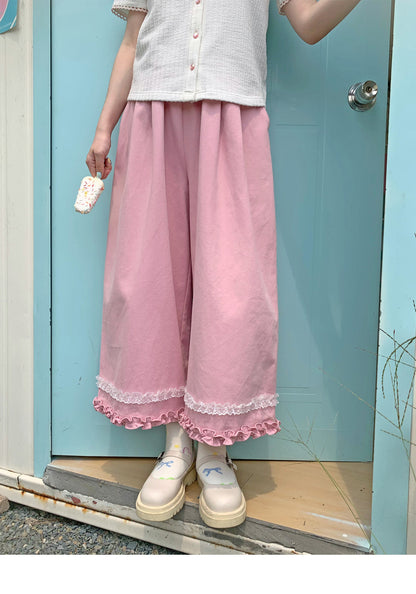 Peach Party - Pink Ruffle Wide Leg Pants