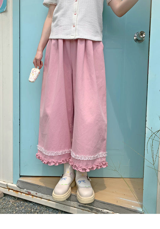 Peach Party - Pink Ruffle Wide Leg Pants