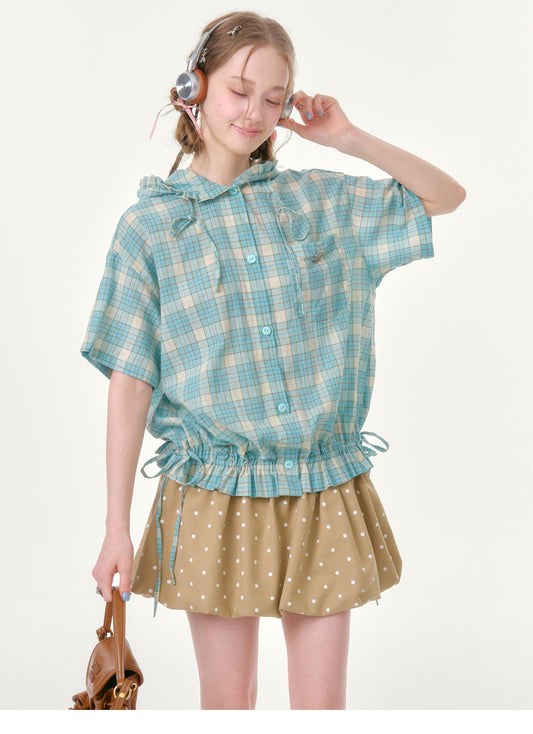 ziziFei - Mint Plaid Hooded Shirt shirt ziziFei