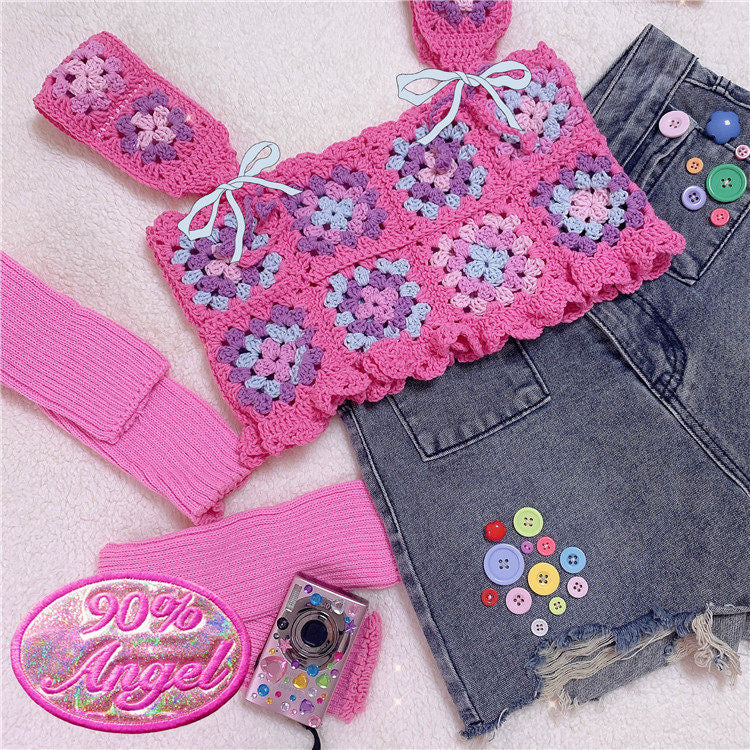 Dear Doll - Rose Pink Crochet Cami Top vest dear doll