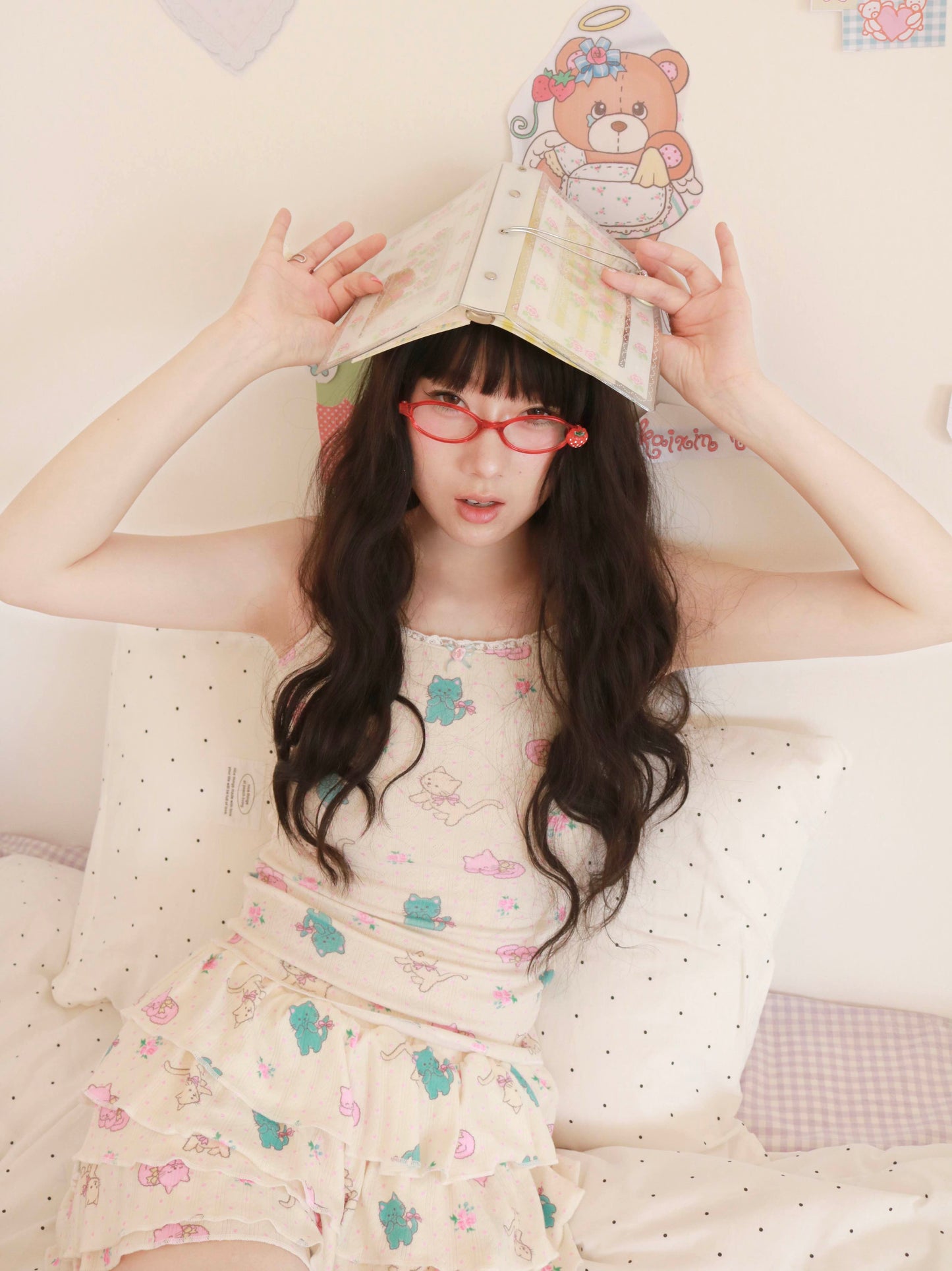 KaiXin Hostel - Cat Rose Print Cardigan Set set KaiXin hostel